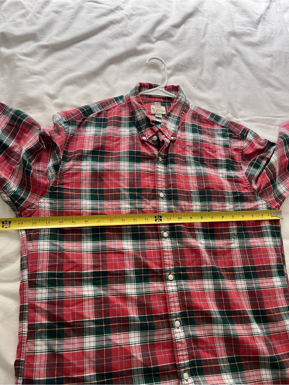 J. Crew Men’s All Cotton Oxford Button Down  Slim Fit Plaid Red White Green XL